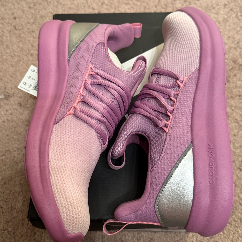 Addidas Womens Pink Knit Athletic Sneakers - Lightweight Comfort - Picture 14 of 16